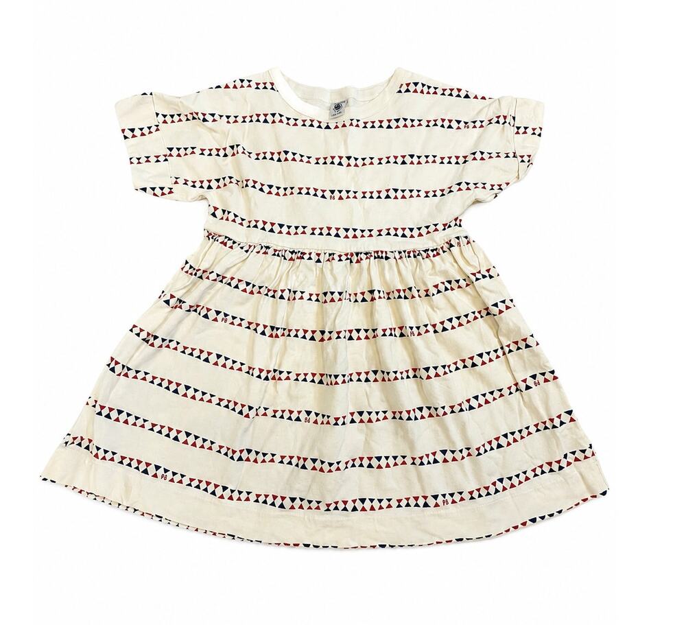 Petit Bateau Girls Dress Size 6 116cm Cream Red Navy Geometric Stripe French